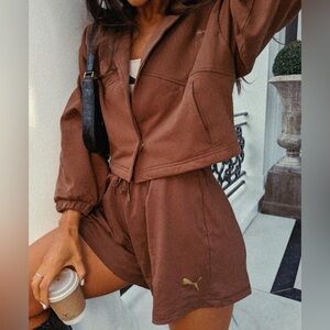 Puma Light Brown Crop Cardigan Sweatshirt • Small